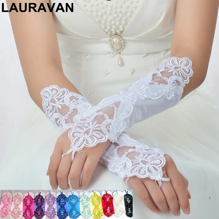 2022 Women 13 color vintage Amazing bride Wedding Prom Party Sexy Dressy beaded Lace Gloves Fingerless Style Matching Costume