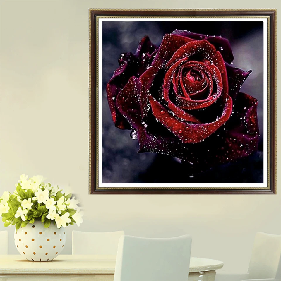 LaoJieYuan romantyczna róża Rhinestone ściegu okrągły żywica kwadratowa mozaika haft home decor bez ramki