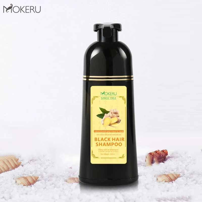 

MOKERU 500ml Organic Ginger Extract 5 Mins Fast White Gray Hair Shampoo Permanent Hair Coloring Black Hair Dye Shampoo For Women