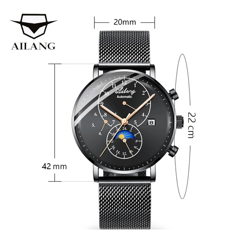 AILANG Brand Men\'s Mechanical Watch Quality Automatic Minimalist Waterproof Stainless Steel Diesel Watch Diver Simple Style Men