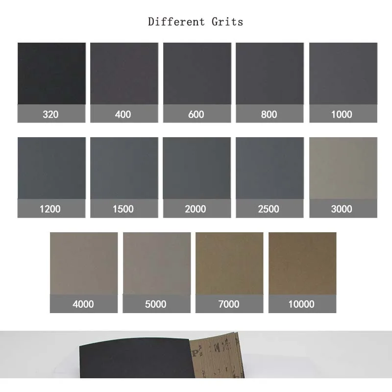 42 Uds. Papel de lija impermeable de grano 320 a 10000 9 "x 3,6" para acabado de muebles de madera, lijado de Metal y pulido automotriz