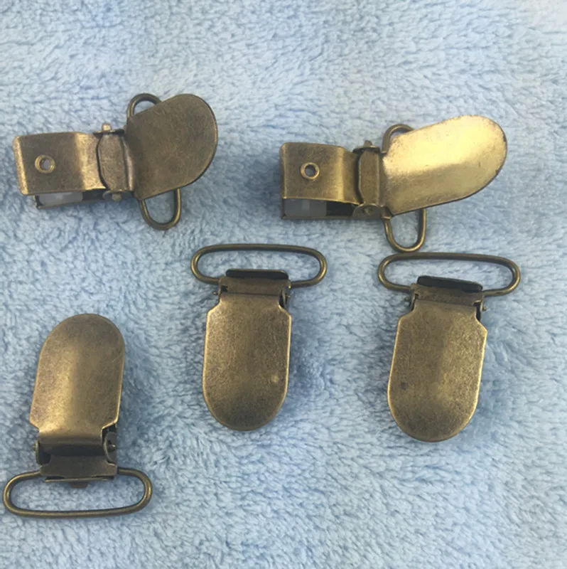10pcs 1\'\' 25 mm Copper Paci Pacifier Metal Suspender Clips Ribbon Craft Hook Holder Plastic Insert
