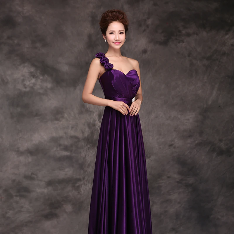 Pretty 2023 New Elegant Sweetheart Floor-Length A-Line One Shoulder Long Evening Dresses Purple Long Wedding Party Dress