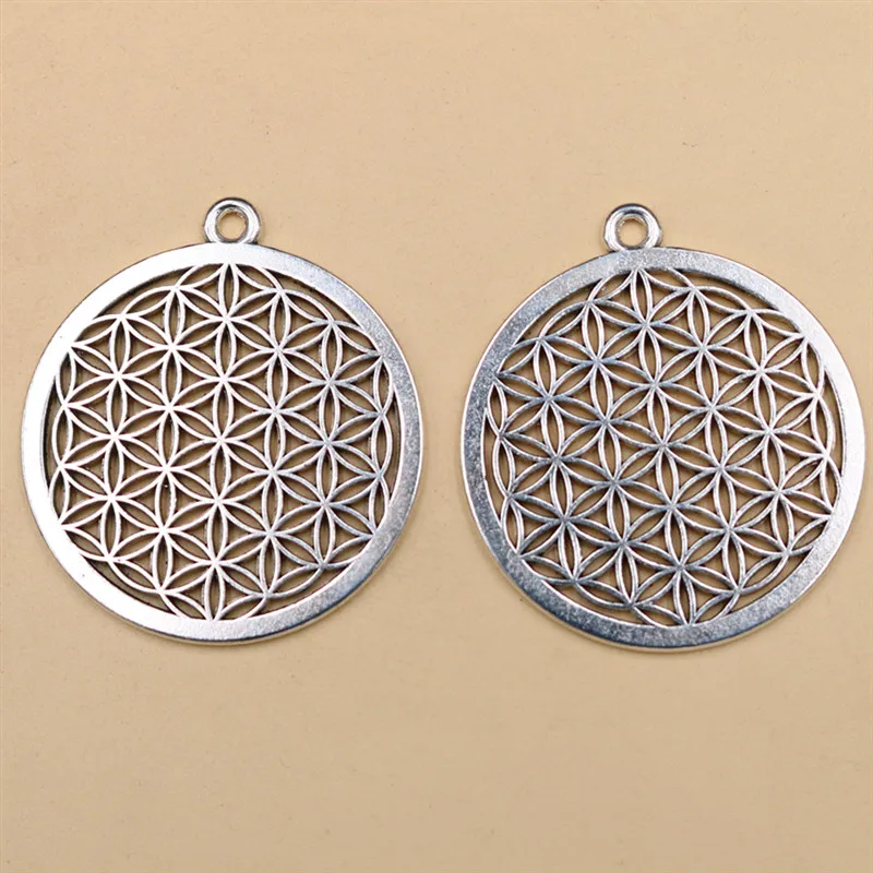 2pcs Silver Plated Large Flower of Life Metal Pendant Retro Necklace Accessories DIY Charms For Jewelry Crafts Making 42*40mm