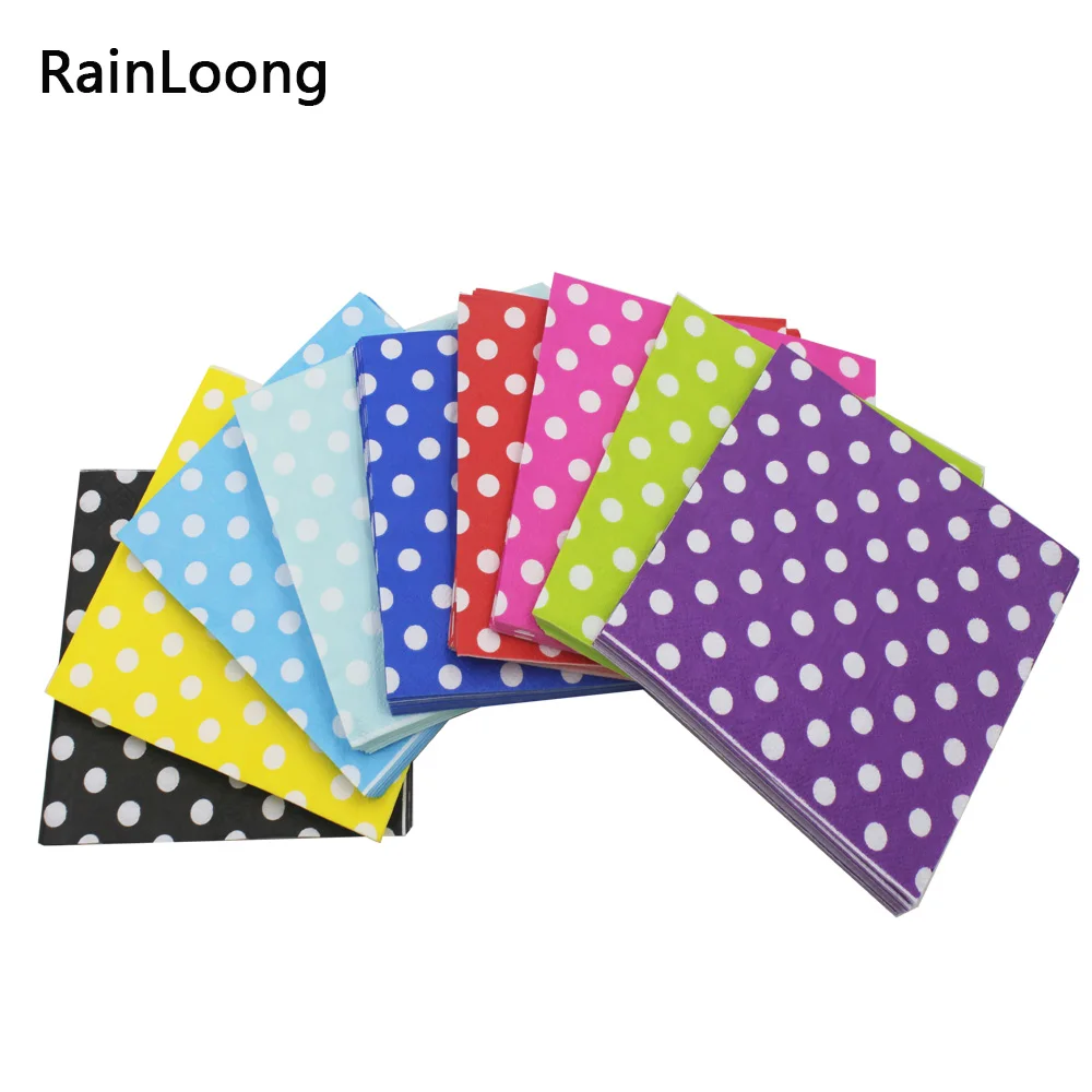 [RainLoong] Polka Dot Paper Napkins Decoupage Printed Beverage Event & Party Tissue Napkins Decoration Serviettes