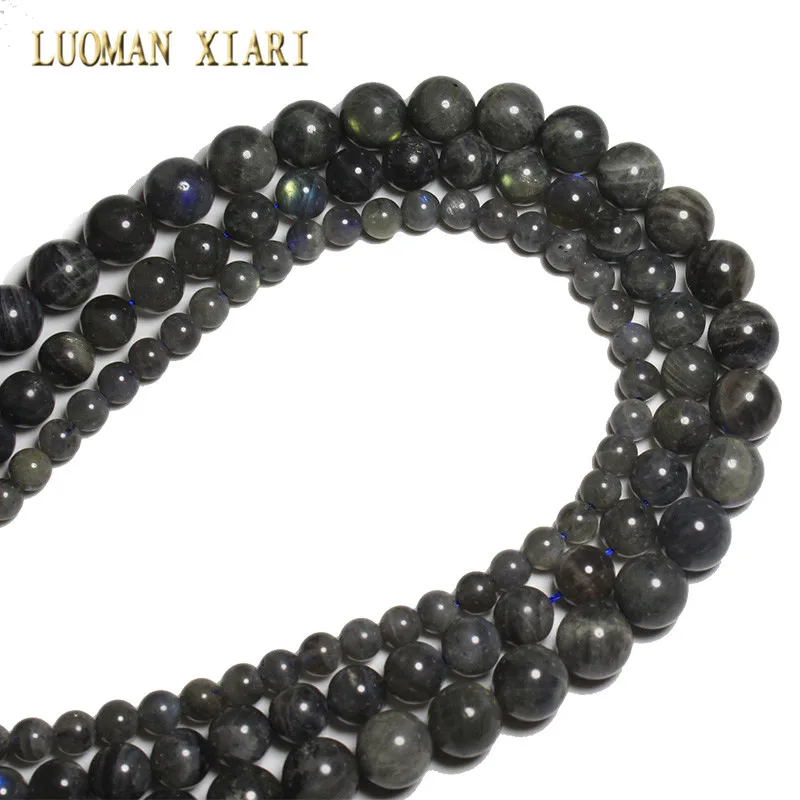 100% Natural AAA Quality Round Black Labradorit Stone Beads Loose For Jewelry Making DIY Bracelet Necklace  6/8/10mm Strand 15\'\'