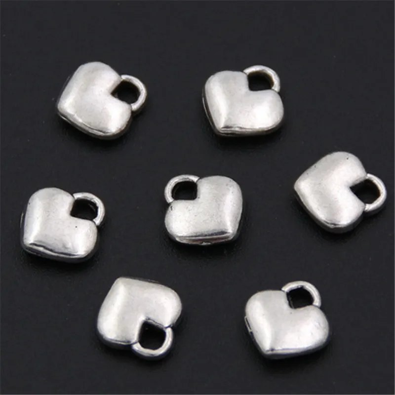 100pcs  Silver Color 2 Sides Heart Charms Pendants Jewelry Making DIY Handmade Craft A2556