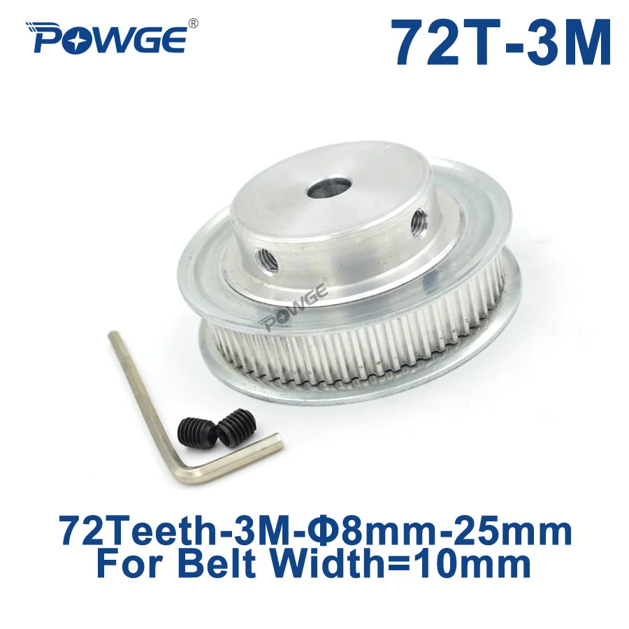 POWGE Arc Tooth 72 Teeth 3M Synchronous Pulley Bore 8/10/12/14/15/19/20/25mm for Width 10mm HTD3M Timing belt gear 72Teeth 72T