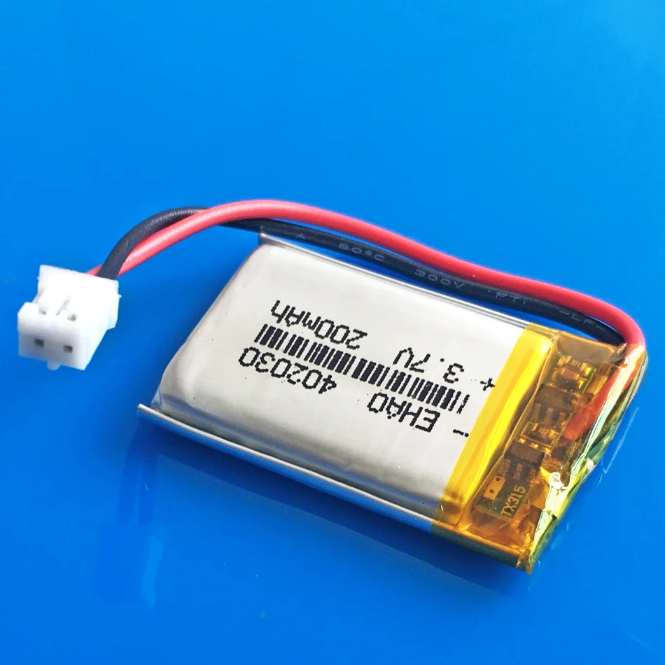 Akumulator Lipo 3,7 V 200 mAh 402030   + Wtyczka JST 2,0 mm 2Pin do słuchawek Bluetooth GPS Rejestrator MP3 Ledlight Inteligentny zegarek