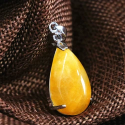 Special design teardrop yellow jades stone beads pendant charms women elegant accessories silver plated jewelry 16*31mm B1850