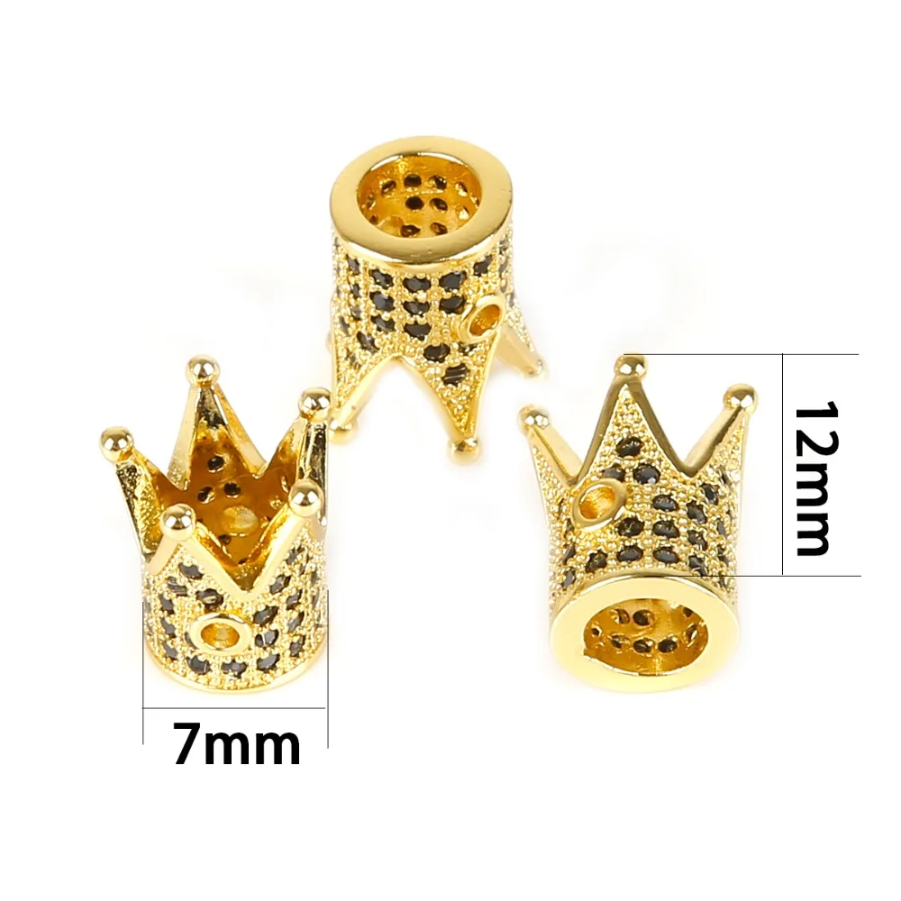 7x12mm Luxury Micro Pave Cubic Zirconia Crown Beads For Men Bracelet Making Jewelry Charm Rose Gold Color Brass Spacer Bead