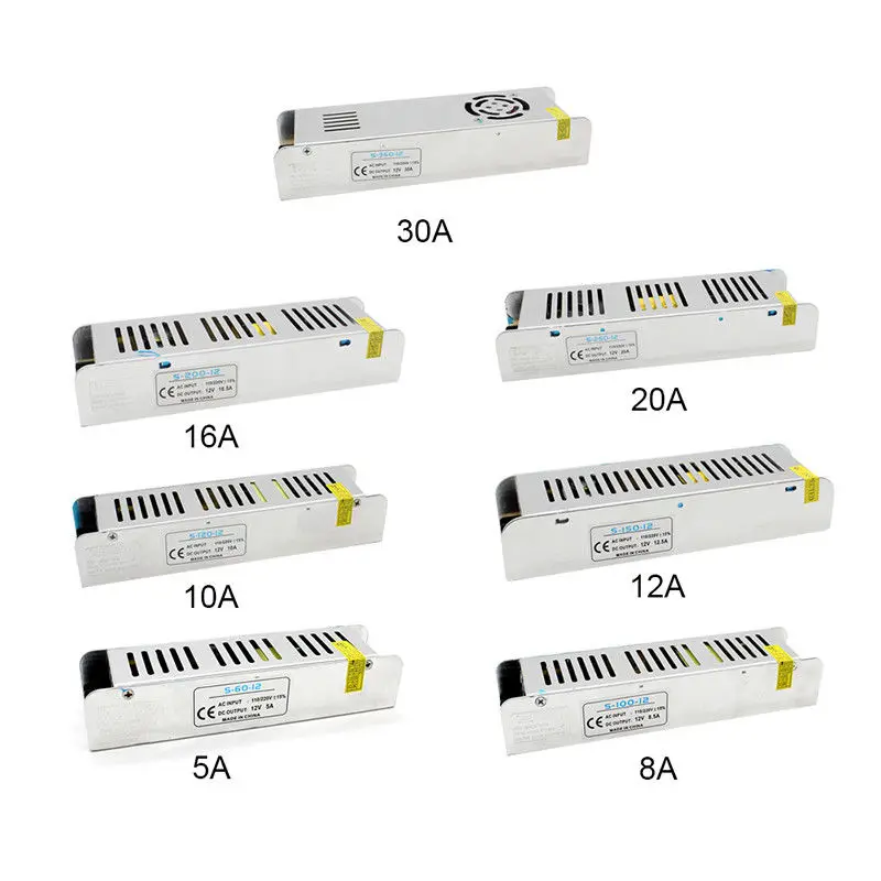 

DC12V 5A 10A 15A 20A 30A Sub-Mini Universal Regulated Switching Power Supply For LED CCTV