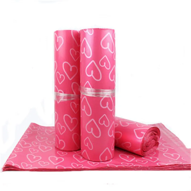 50Pcs/Lot Courier Bags Frosted Pink Heart Pattern Self-Seal Adhesive Bag Matte Material Envelope Mailer Postal Mailing Bags