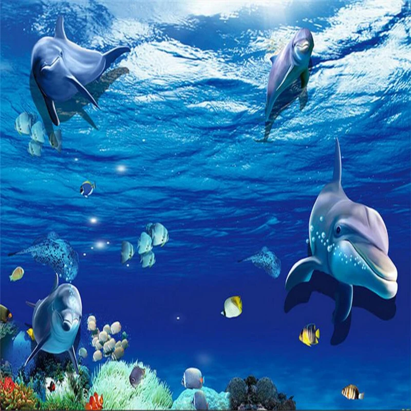 

wellyu Tide world dolphin water 3D flooring custom large fresco pvc waterproof thickened wearable papel de parede para quarto