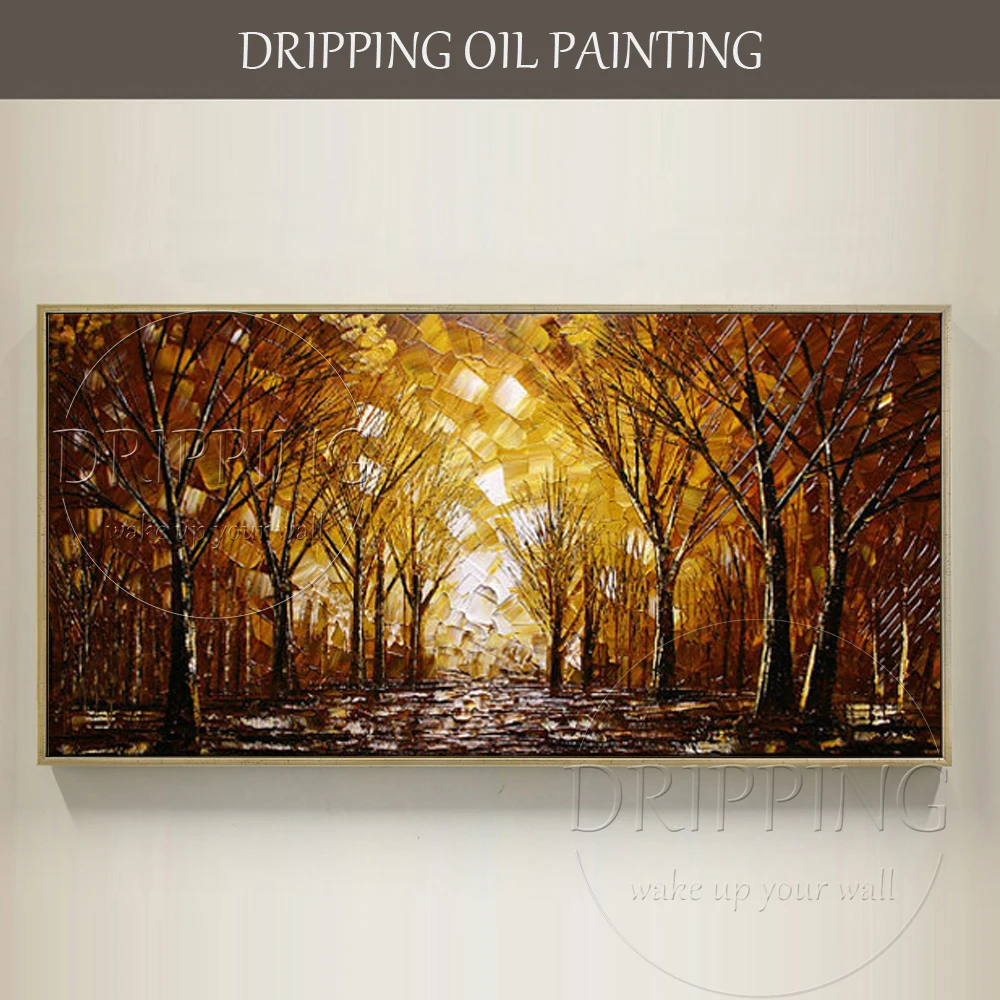 Artist Hand-painted High Quality Modern Abstract Forest Oil Painting on Canvas Birch Tree Oil Painting Match for Brown Furniture