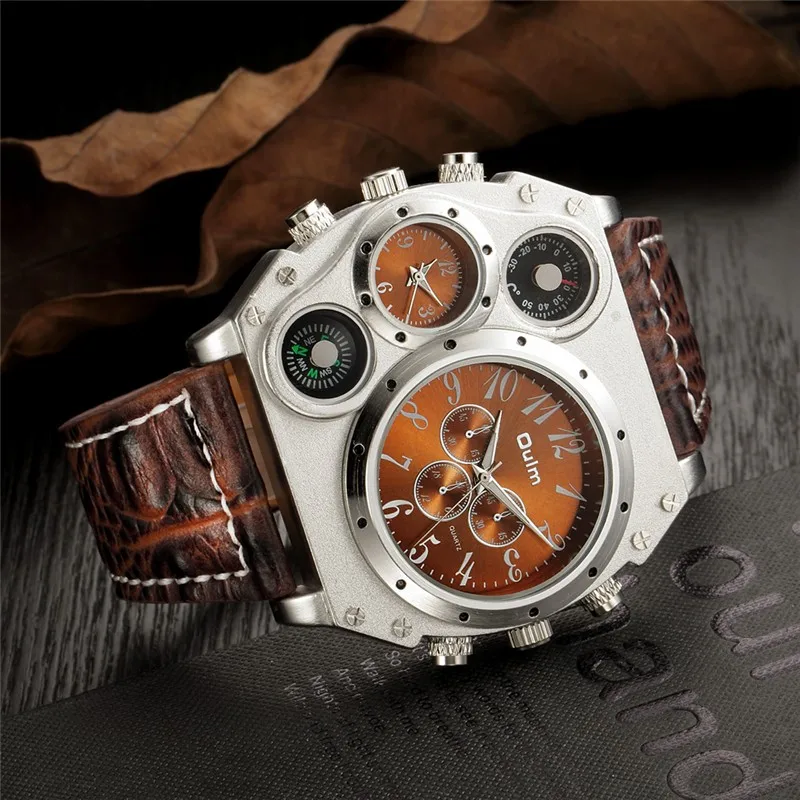 OULM Watch Men Quartz Sports Leather Strap Watches Unique Male Military Wristwatch Big Dial Quartz Men Clock Relojes Hombre