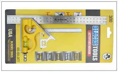 BlACK TOOLS Stainless steel adjustable square 300MM Carpenters' rules 45 degree