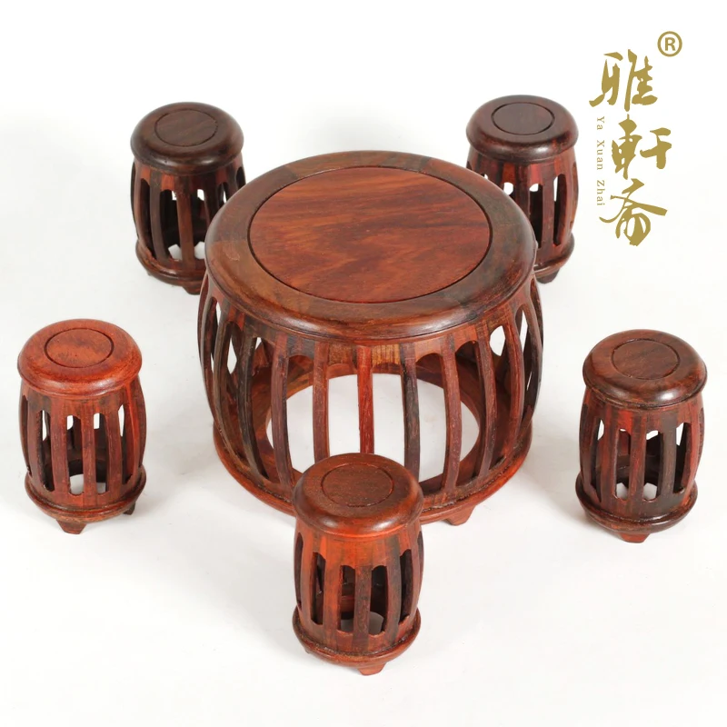 S Zhai rosewood handicrafts Gallery] micro miniature furniture Grenadilla ancient Ming and Qing Dynasties six piece round stool