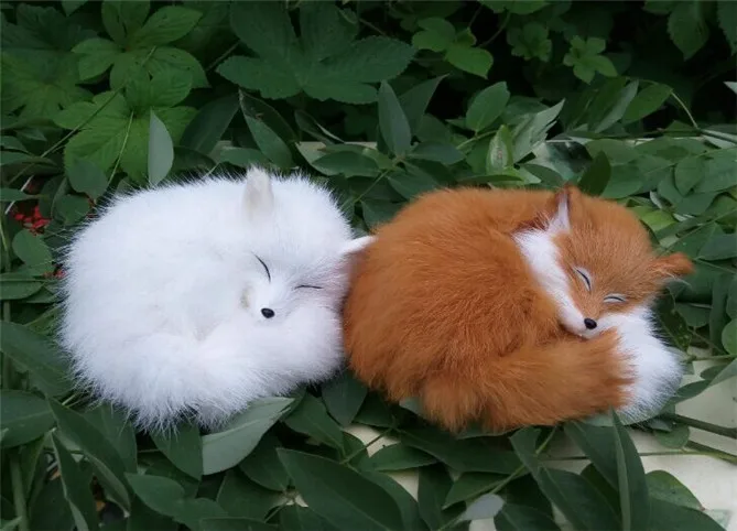 Cute Realistic Sleeping Fox Real Fur Furry Animal Interior Ornament Animal Plush Preschool Education Baby Toys Kids Birthday