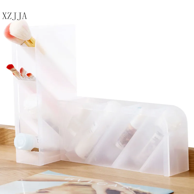 XZJJA 1pc Multi-function Transparent Desktop Storage Box 4 Grid Make Up Cosmetic Holder Home Desk Sundries Organizer Case