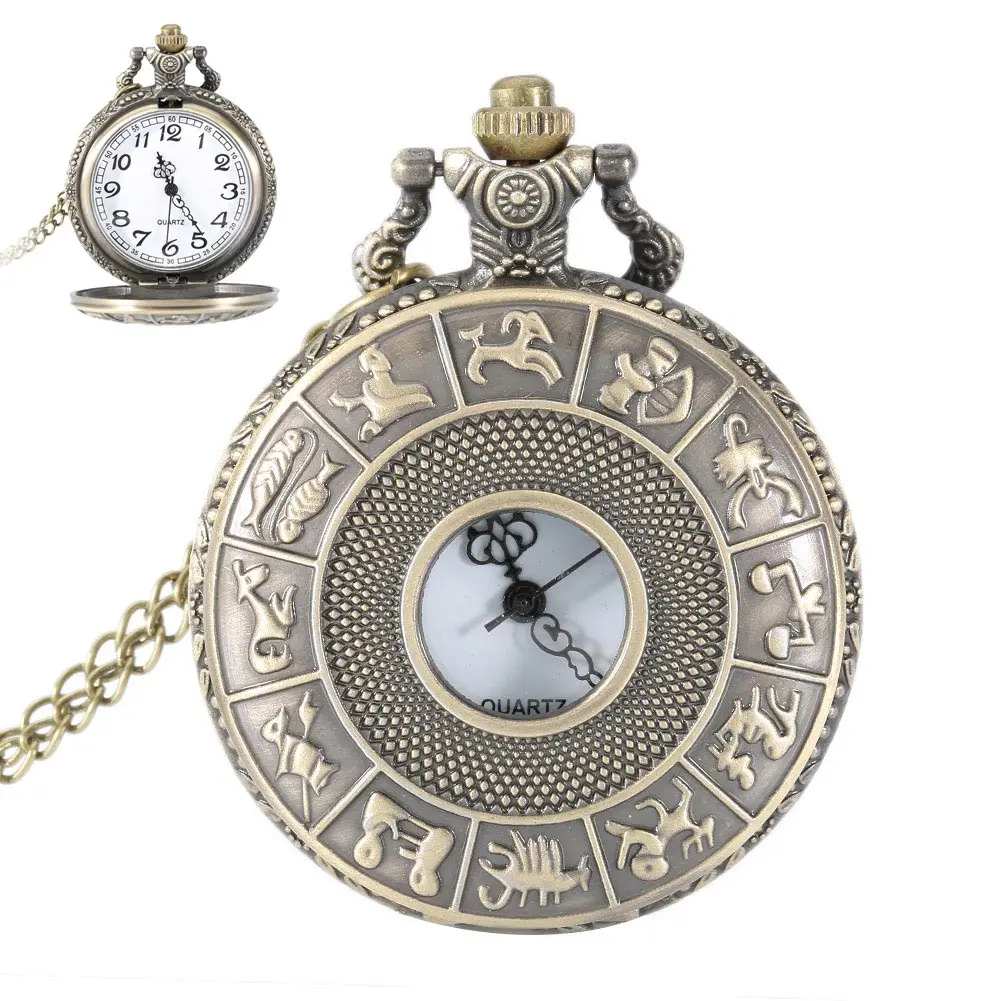 

Vintage Steampunk Constellation Zodiac Pocket Watch Dial 4.7cm Pendant Necklace Chain Clock Romantic Gift For Husband LL@17