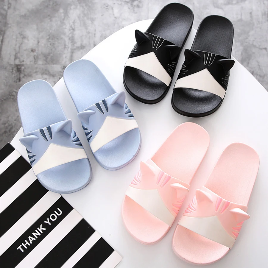 LCIZRONG 3D Cartoon Cat Women Slippers House Summer Bathroom Slippers Beach Bedroom Loves Slipper Male Couple Cute Home Shoes