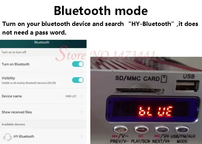 KENTIGER-Mini Amplificador Bluetooth com Adaptador de Energia, Rádio FM, Cabo AV, Controle Remoto, USB, Cartão SD, 12V, 5A, 40W, HY-502S