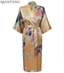 Fashion Gold Chinese dames Zijde Rayon Robe Kimono Bad Gown Lady Lente Nachtjapon Mujer Pijama Maat SML XL XXL XXXL Xsz026A