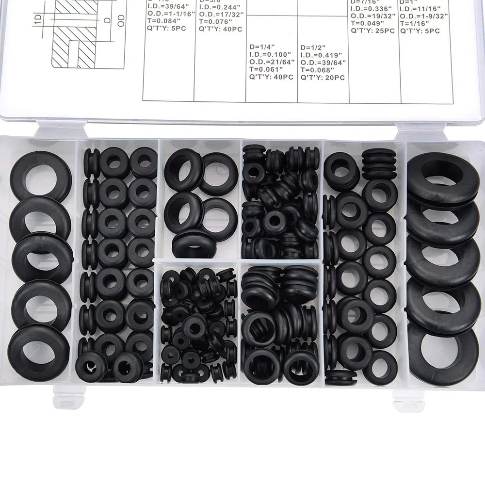 180 Pcs Rubber Grommets Assortment Kit & Plug Wire Ring Assortment Set Electrical Gasket Tools