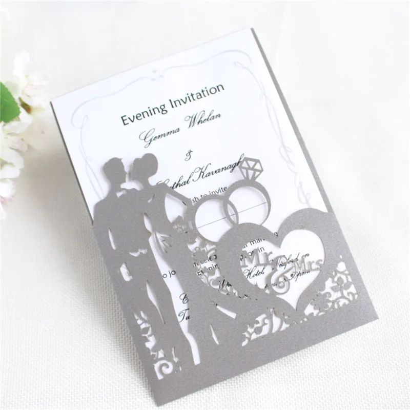 

Романтическое свадебное приглашение Mr Mrs, карта с лазерной резкой, свадебный душ, экономия дня, персонализированная печать, 50 шт./лот