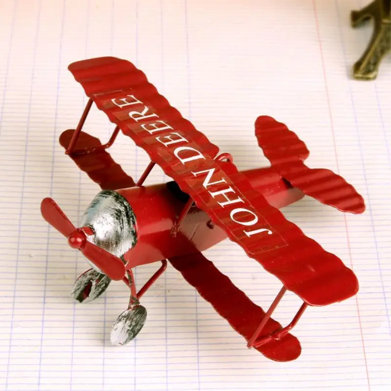 

Vintage Biplane Model Mini Figurines for Home Decor Metal Iron Air Plane Model Aircraft Children Room Hanging Decor Kids Gift