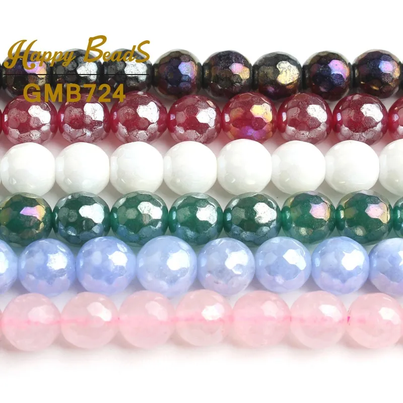 8MM Faceted Pink Black White Red Plated Tourmaline Stone Beads Round Loose Beads For Jewelry Making DIY Bracelets 15\'\'Strand