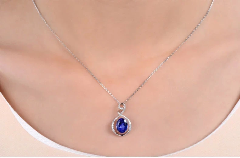 CaiMao 18KT/750 White Gold 2.27 ct Natural IF Blue Tanzanite AAA  0.26 ct Full Cut Diamond Engagement Gemstone Pendant Jewelry