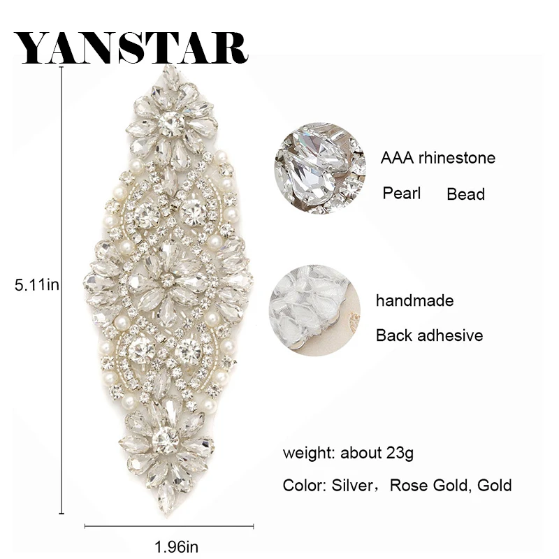 YANSTAR(30pcs) Wholesale Hand Beaded Sewing Bridal Crystal Rhinestone Applique Patch For Wedding Dresses Dress Sash DIY YS850