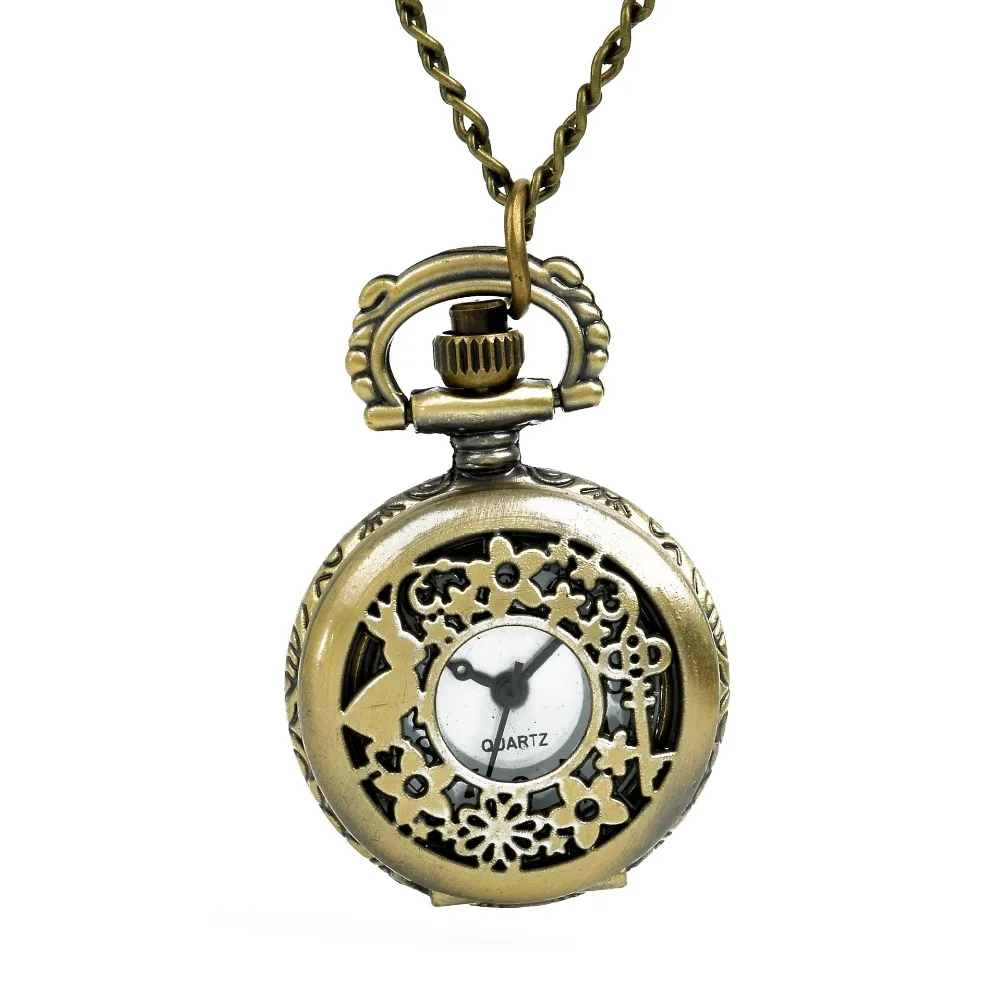 8895   Vintage In Wonderland Rabbit Key Quartz Pocket Watch  Flower Hollow Necklace Pendant Chain Christmas Gifts