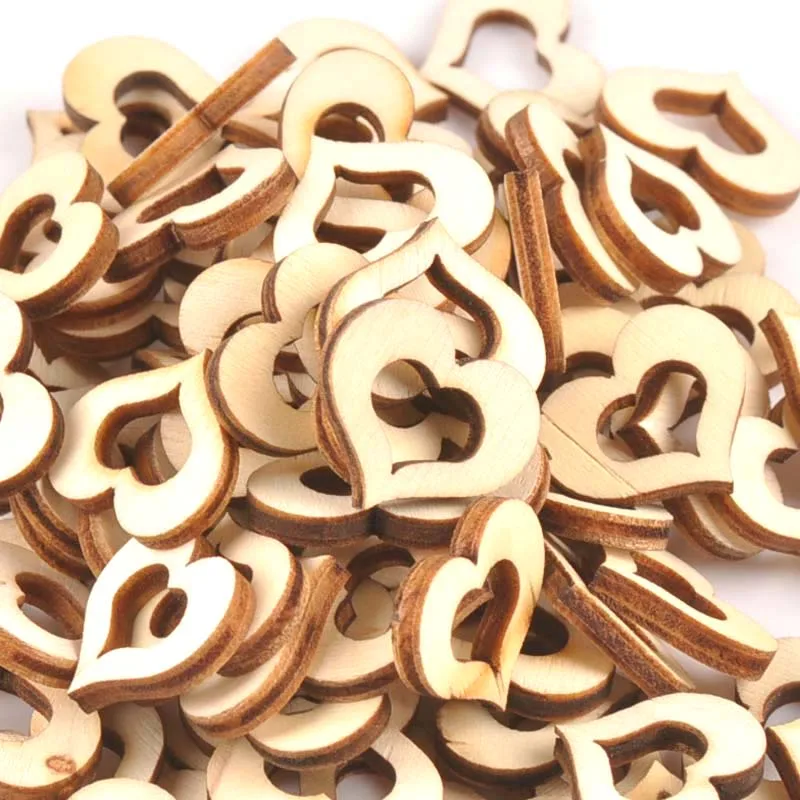 17x20mm 50Pcs Hollow Out Heart Wooden Ornament For DIY Crafts Scrapbook Accessories Handmade Wood Slices Home Decoration m1774