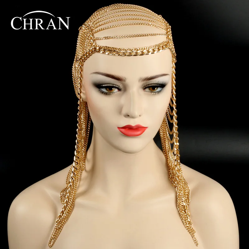 Chran 3 Colors Luxury Fashion Women Punk Multi Layer Metal Head Chain Jewelry Forehead Headband Hair Piece Body Jewelry  HDCJ104