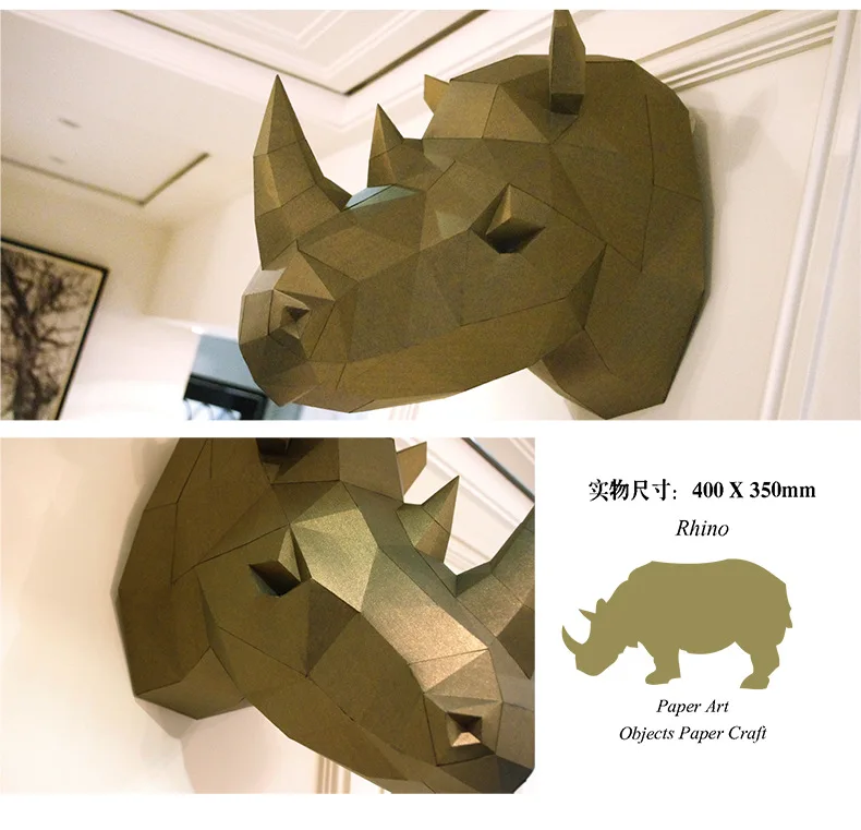 3D Paper Model Rhinoceros Rhino Head papercraft animal home decor wall decoration Puzzles Educational DIY Toys Gift for Children image 4