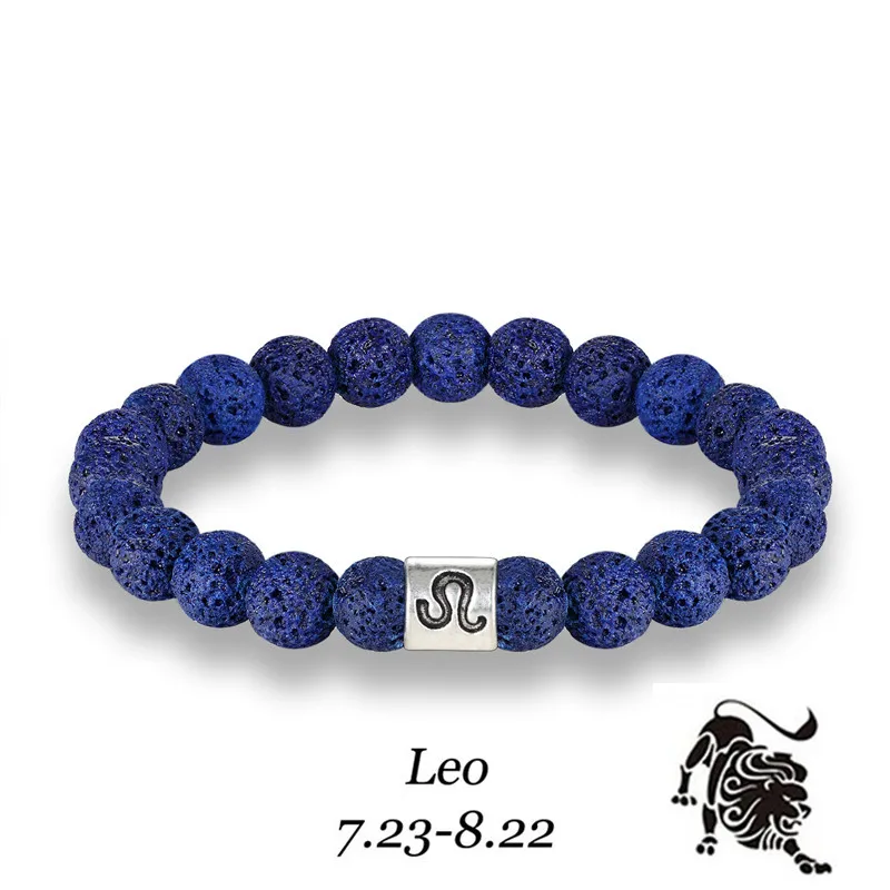 Men 12 Zodiac Signs 8mm Beads Bracelets Handmade Vintage Blue Lava Stone Beads Elastic Bangles Women Jewelry Gifts Drop Shipping