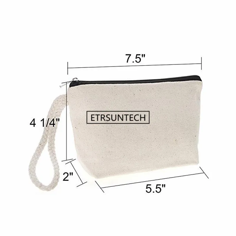 60pcs/lot High quality blank canvas zipper pouches cotton cosmetic Bags makeup bags Mobile phone bag With Rope