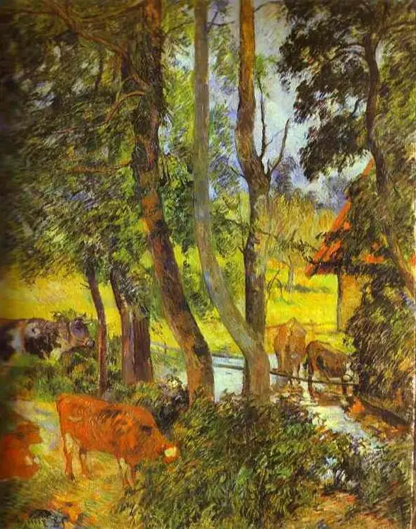 

High quality Oil painting Canvas Reproductions Cattle drinking (1885) by Paul Gauguin hand painted