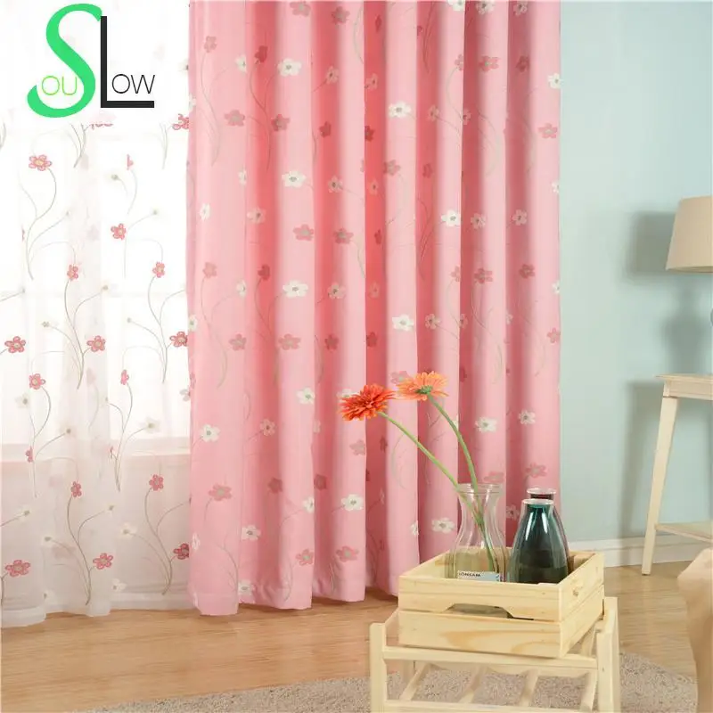 Slow Soul Pink Blue Embroidered Floral Cotton Pastoral Curtains Bedroom Children Room Girl Curtain For Living Kitchen 3d Tulle