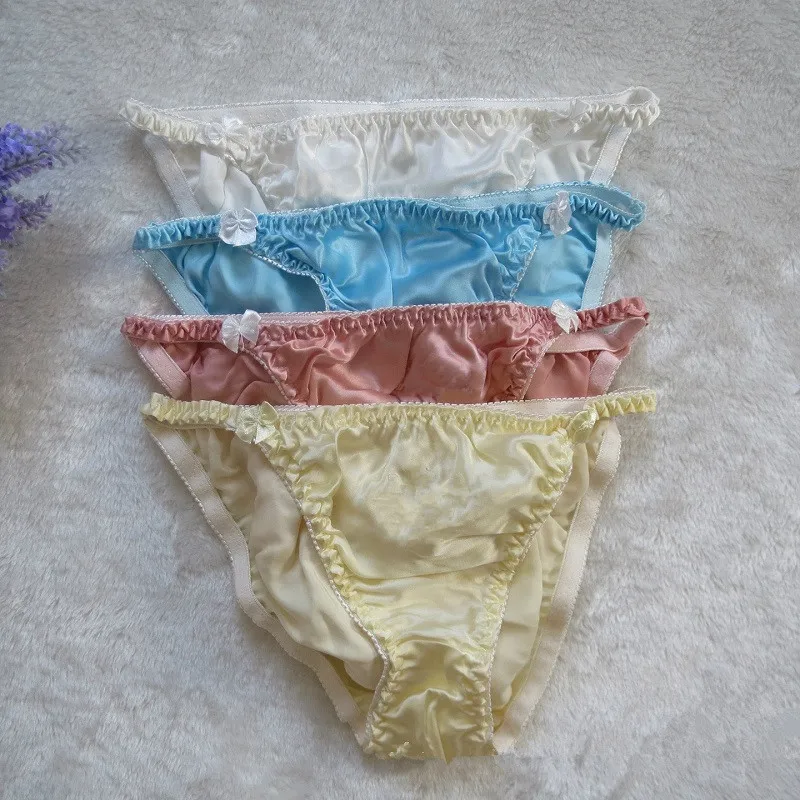 4pcs Color Random 100% Pure Silk Women\'s Sexy Bikini Panties Comfortable Breathable Underwear Knickers Lingerie M L Hot SYT9203