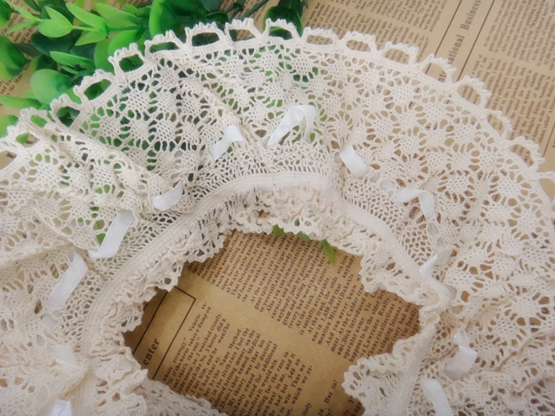 

5 yard 8cm 3.14" wide beige cotton ruffled lace trim ribbon SL4K645