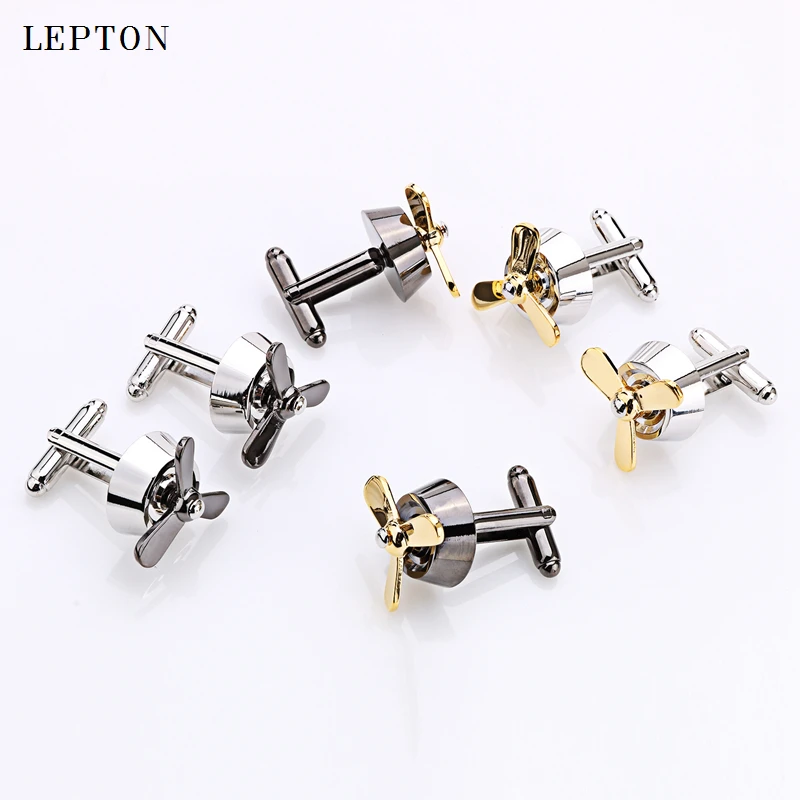 

Lepton 2026 Silver Propeller Cufflinks for Men Airscrew Fan Plane Theme Elegant Shirt Accessory Gift