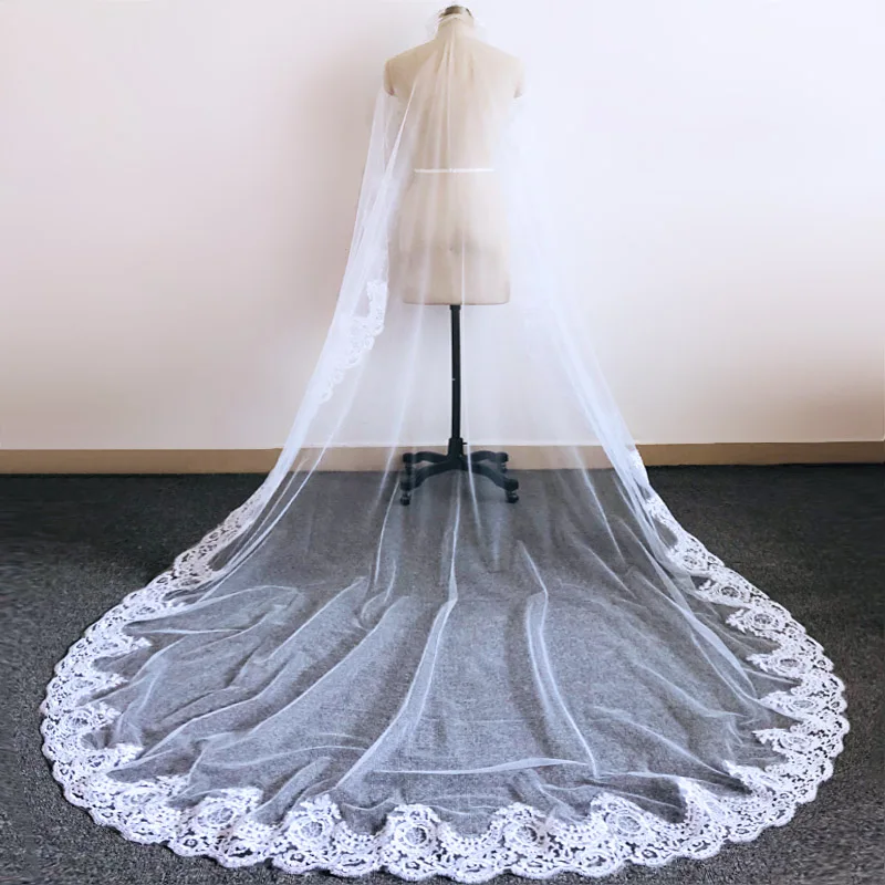 JIERUIZE – voile de mariage ivoire blanc, 3 mètres, Long, bord en dentelle, avec peigne, accessoires de mariage, 2018