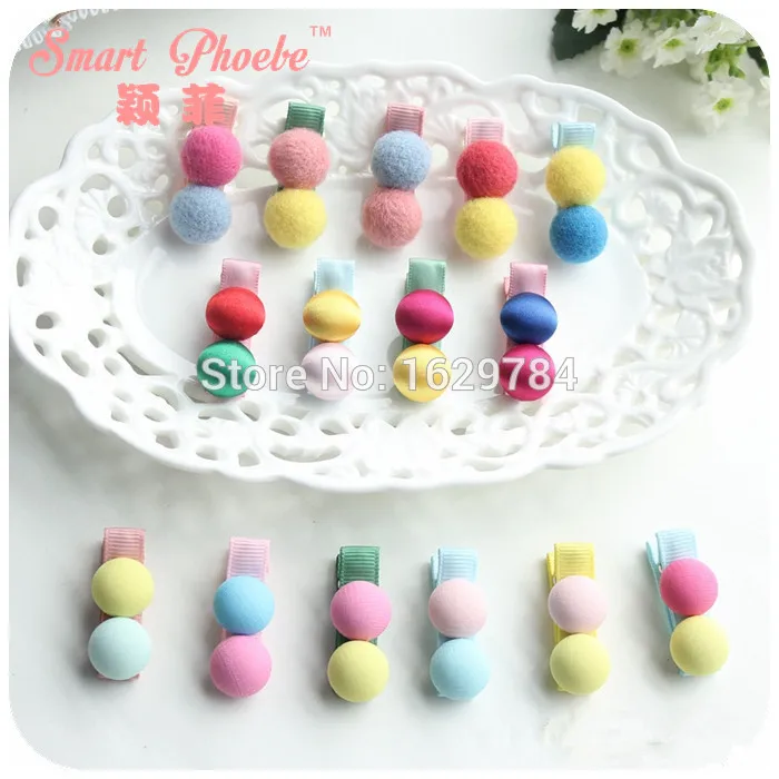 

Boutique 20pcs Fashion Cute Color Pom Pom Hairpins Solid Kawaii Ribbon Ball Hair Clips Princess Headwear Hair Accessories