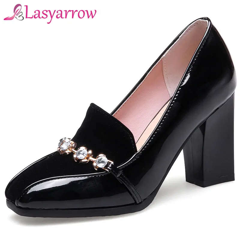 Lasyarrow Frauen Pumpen Flachen Pumpen frauen Eleganten Platz Toe Chunky High Heels Party Kleid Pumpen Concise Hochzeit Schuhe F100