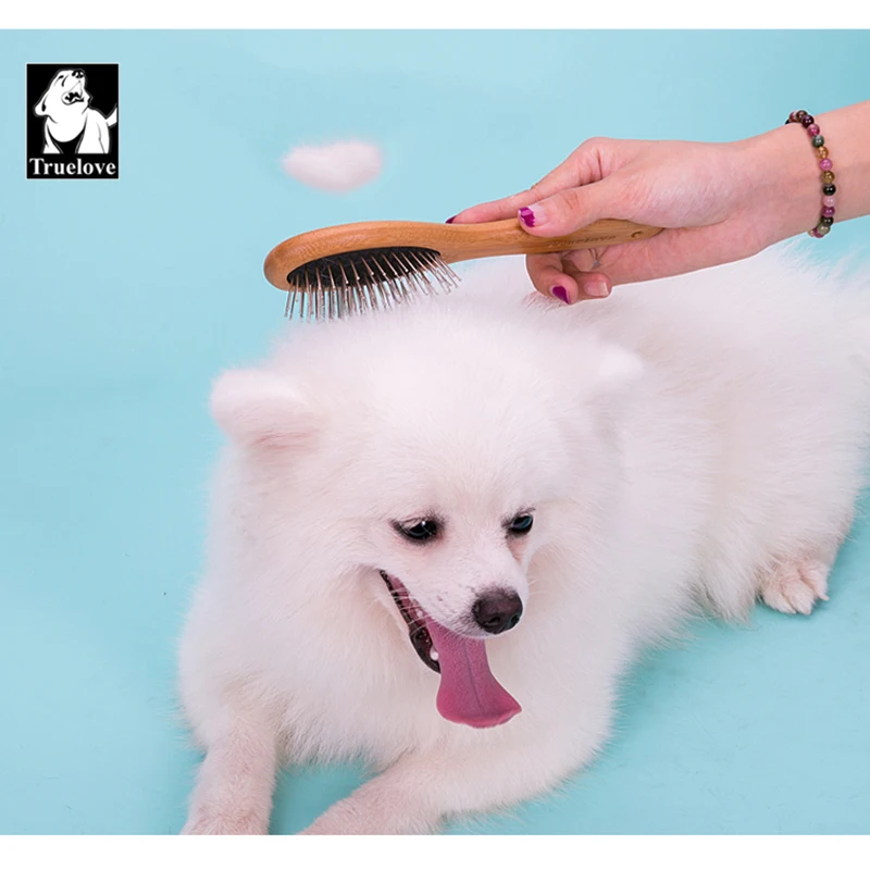 Truelove-peine redondo con mango de madera de bambú para mascotas, cepillo removedor de pelo de gato y perro, pequeño, mediano, grande, regalos de