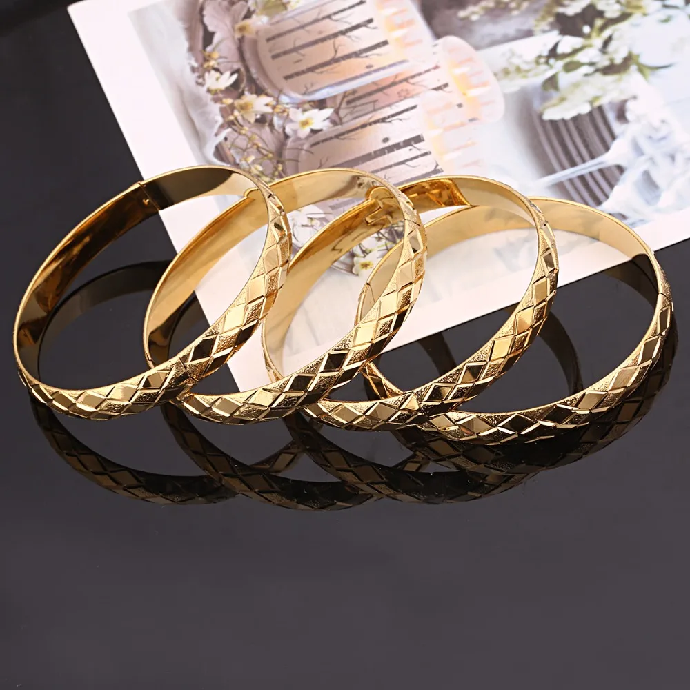 4pcs Women Romantic Bangle Jewelry Gold Color Dubai Ethiopian African Women Gift Jewelry